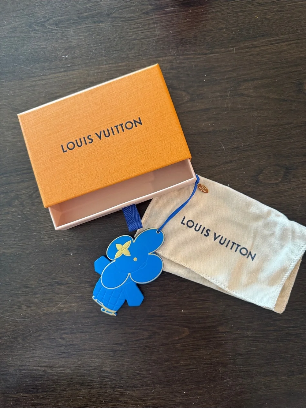 Louis Vuitton Blue Flower Bag Charm Key Holder with Gold Accent